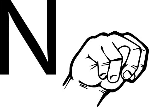 Asl Sign Language Letter N Coloring Page